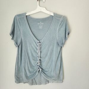 American Eagle Soft & Sexy Teal Tunic Top Sz L Large Lace Up